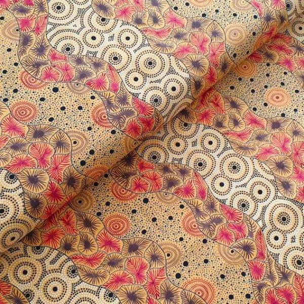 YELLOW WILD SEED & WATERHOLE Aborigines Stoff aus Australien